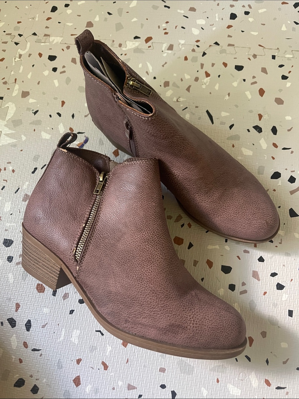 Women's Brown Side-Zip Ankle Booties with Block Heel